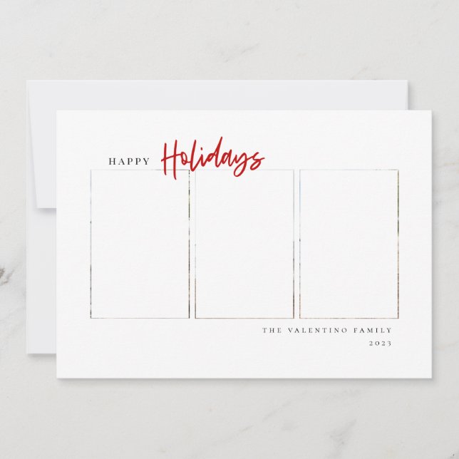 Happy Holidays Modern Red Script Minimalist Photo Holiday Card (Front)