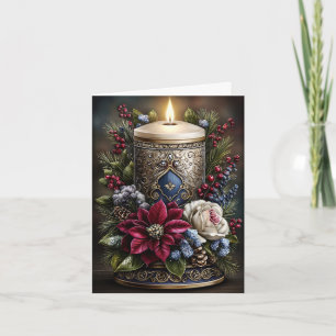 Happy Holidays Modern Rustic Floral Christmas Card