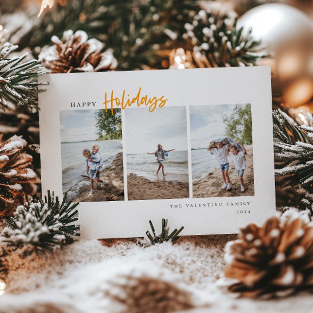 Happy Holidays Modern Script Minimalist Photo Holiday Card (Creator Uploaded)