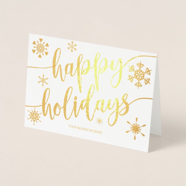 Happy Holidays Modern Script Snowflake Corporate Foil Card (Front)
