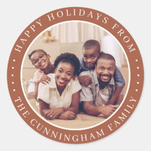 Happy Holidays Modern Simple Chic Family Photo Classic Round Sticker