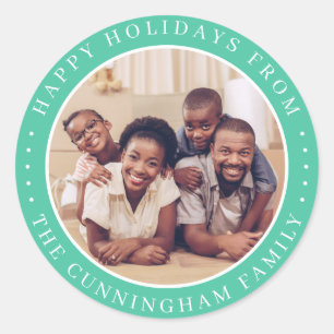 Happy Holidays Modern Simple Chic Family Photo Classic Round Sticker
