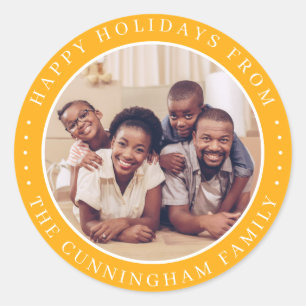 Happy Holidays Modern Simple Chic Family Photo Classic Round Sticker