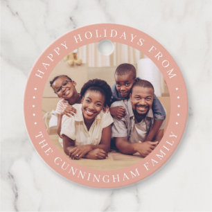Happy Holidays Modern Simple Chic Family Photo Favour Tags