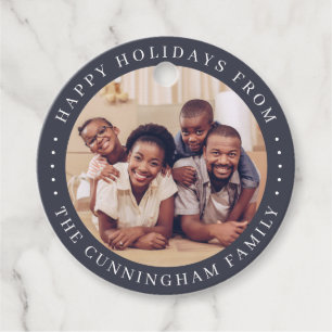 Happy Holidays Modern Simple Chic Family Photo Favour Tags