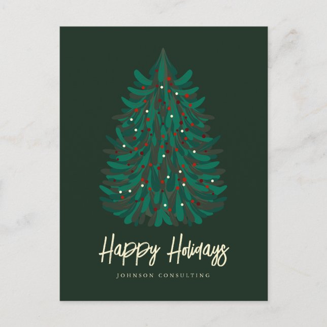 Happy Holidays Modern Simple Christmas Tree Announcement Postcard (Front)