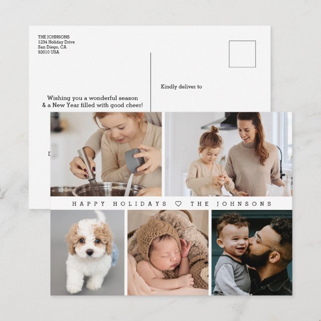 Happy Holidays Modern Simple Family Photo Memories Holiday Postcard (Front/Back)