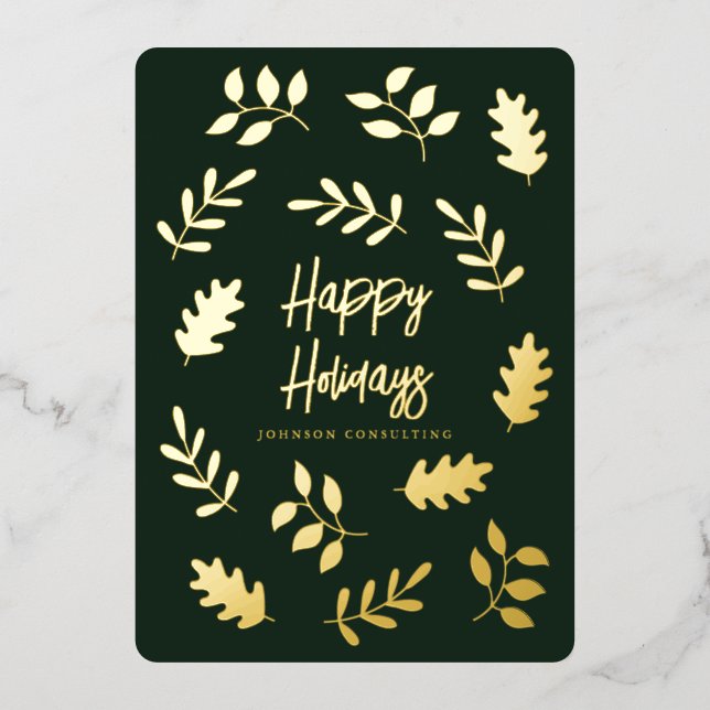 Happy Holidays Modern Simple Foliage Botanical (Front)