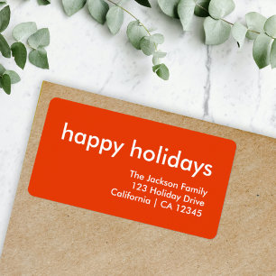 Happy Holidays   Modern Simple Minimal Bright Red Label