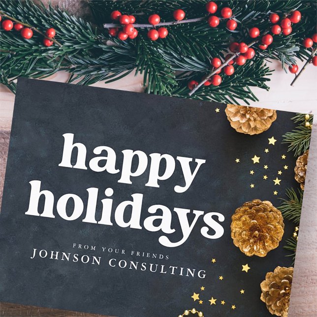 Happy Holidays Modern Stars and Golden Pine Cones Announcement Postcard (Creator Uploaded)