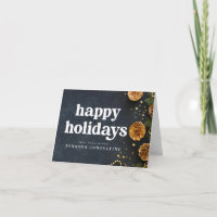Happy Holidays Modern Stars and Golden Pine Cones