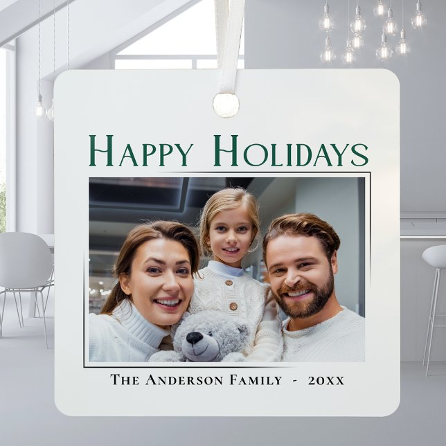 Happy Holidays Modern Stylish Family Photo Gift Metal Tree Decoration (Creator Uploaded)