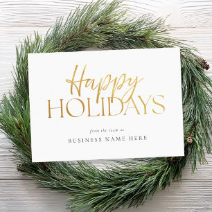 Happy Holidays Modern White Gold Script Business Holiday Card