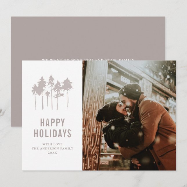Happy holidays. Modern woodland Christmas pines Holiday Card (Front/Back)