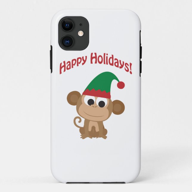 Happy Holidays! Monkey Christmas Elf Case-Mate iPhone Case (Back)