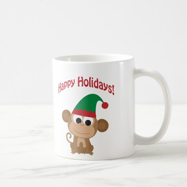 Happy Holidays! Monkey Christmas Elf Coffee Mug (Right)