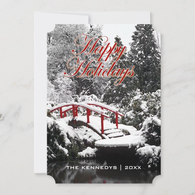 Happy Holidays - Moon bridge and pond Holiday Card (Front)