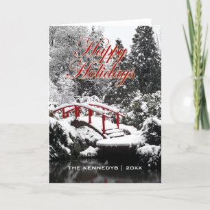 Happy Holidays - Moon bridge and pond Holiday Card