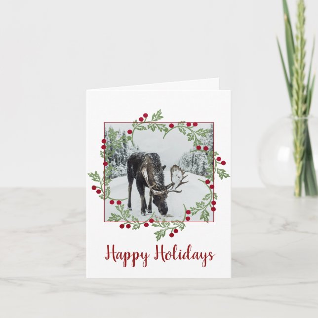 Happy Holidays Moose Snow Holiday Card (Front)