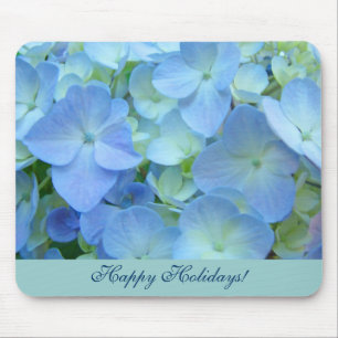 Happy Holidays! mousepads Blue Floral Hydrangeas