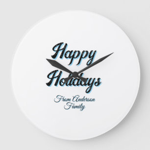 Happy holidays name family gifts stylish retro boh large clock