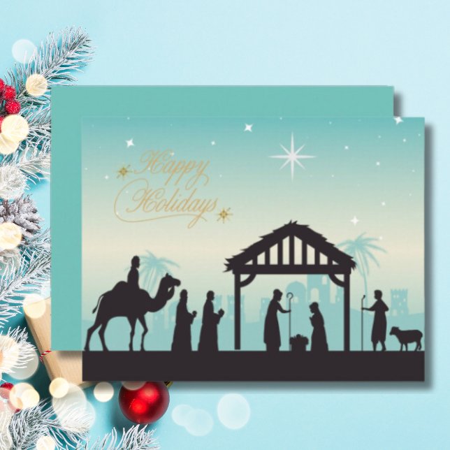 Happy Holidays Nativity Manger Scene Card (A peaceful nativity scene to share the warmth and wonder of the season.)