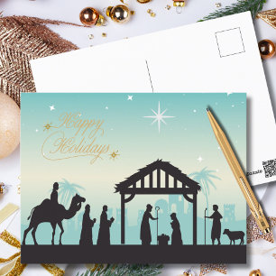 Happy Holidays Nativity Manger Scene Postcard