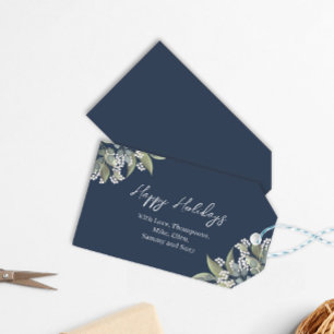 Happy Holidays Navy Blue Floral Custom Gift Tags