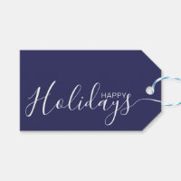 Happy Holidays Navy Blue White Minimalist