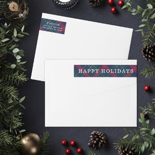 Happy Holidays Navy Red Tartan Plaid Wrap Around Label