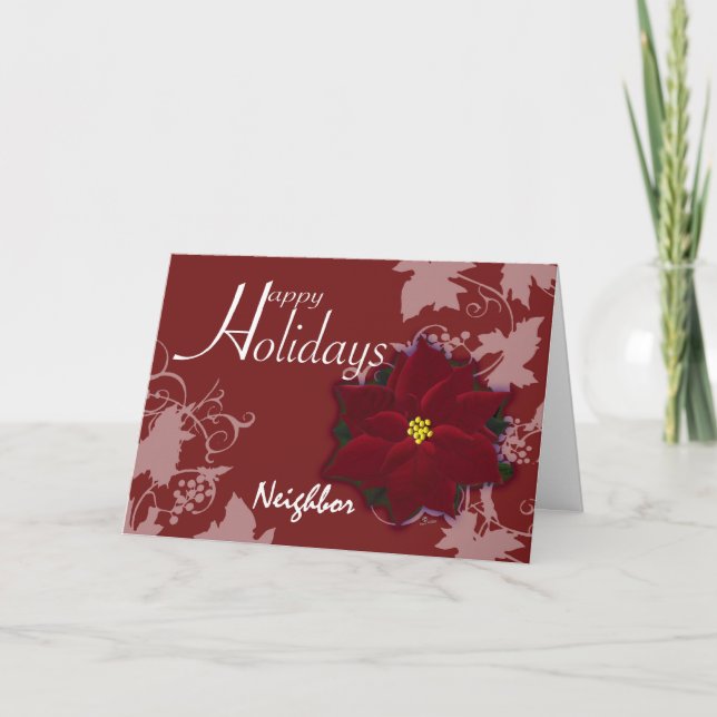 Happy Holidays Neighbour card Christmas Poinsettia (Front)