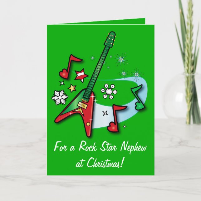 Happy Holidays Nephew with Guitar Holiday Card (Front)