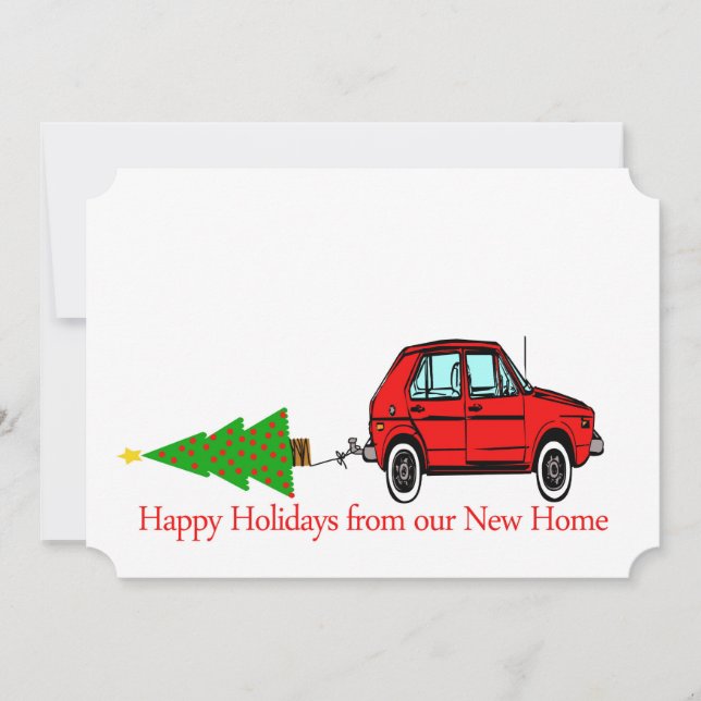 Happy Holidays New Home Car and tree Holiday Card (Front)