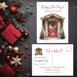 Happy Holidays New Home Front Door Moving Announcement Postcard
