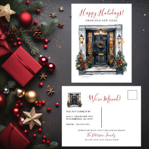 Happy Holidays New Home Front Door Moving Announcement Postcard