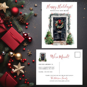 Happy Holidays New Home Front Door Moving Announcement Postcard