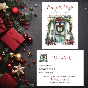 Happy Holidays New Home Front Door Moving Announcement Postcard