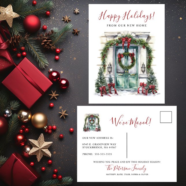 Happy Holidays New Home Front Door Moving Announcement Postcard (Creator Uploaded)