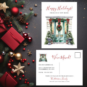 Happy Holidays New Home Front Door Moving Announcement Postcard