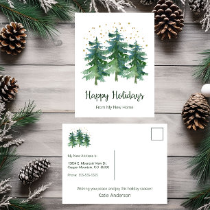 Happy Holidays New Home Pine Trees Announcement Postcard