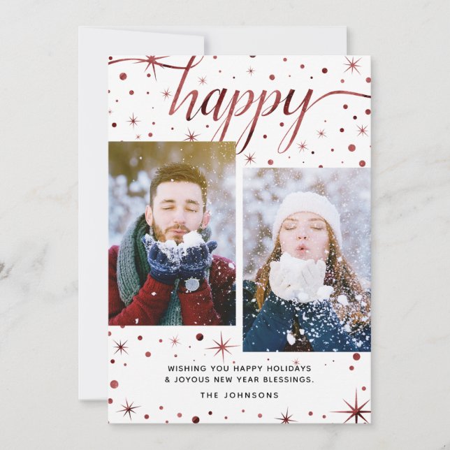 Happy Holidays & New Year Blessing 2-Photo Holiday Card (Front)