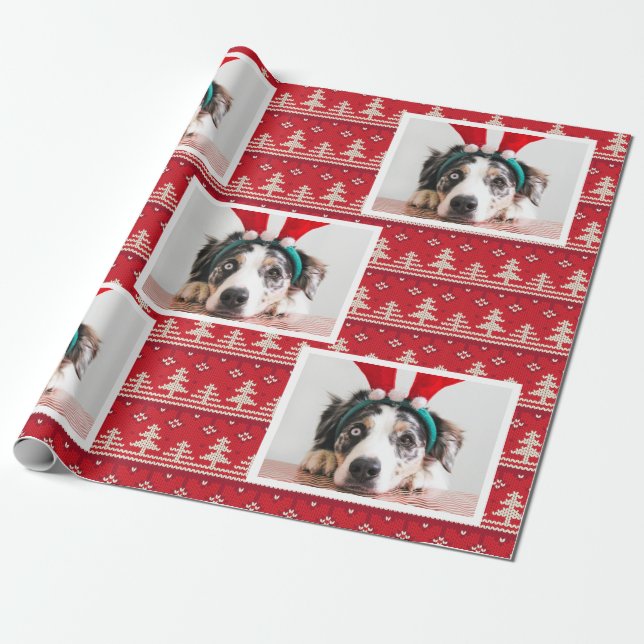 Happy Holidays Nordic Pattern Photo Wrapping Paper (Unrolled)