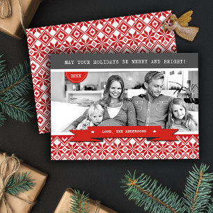 Happy Holidays. Nordic Snowflake Pattern Photo Holiday Card