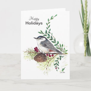 Happy Holidays Nuthatch Bird Card