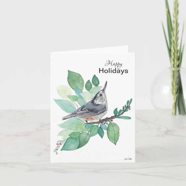 Happy Holidays Nuthatch Bird Card (Front)