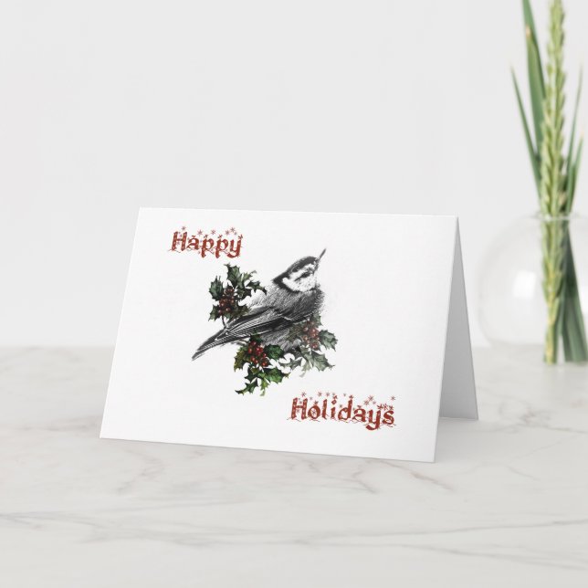 Happy Holidays Nuthatch Songbird Greeting Card (Front)