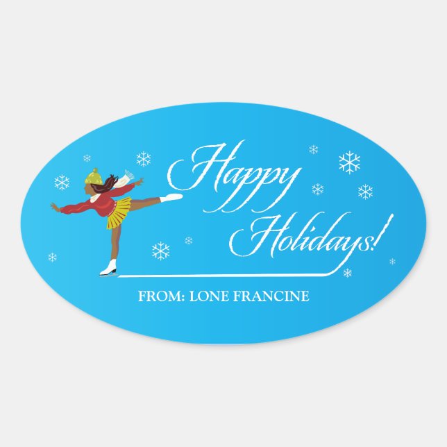 Happy Holidays on Ice Oval Sticker (Front)