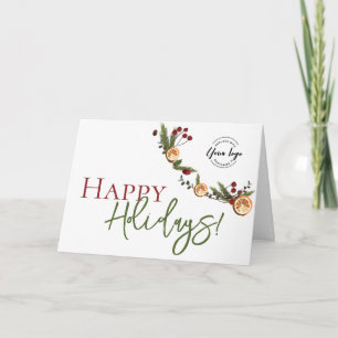 Happy Holidays Oranges wreath leaves Custom Logo  Card