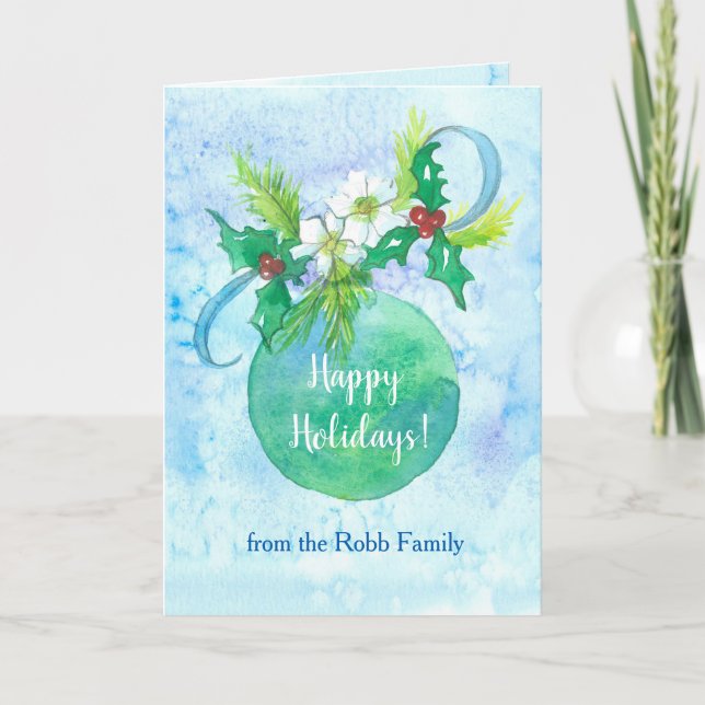 Happy Holidays Ornament From All Of Us Custom Name Card (Front)