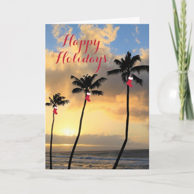 Happy Holidays Palm Trees & Stockings Card (Front)